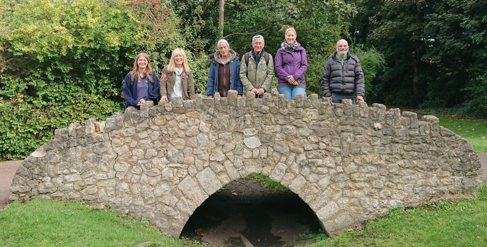 Photo of Ecology Island participants standing on bridge at Dartford Central Park