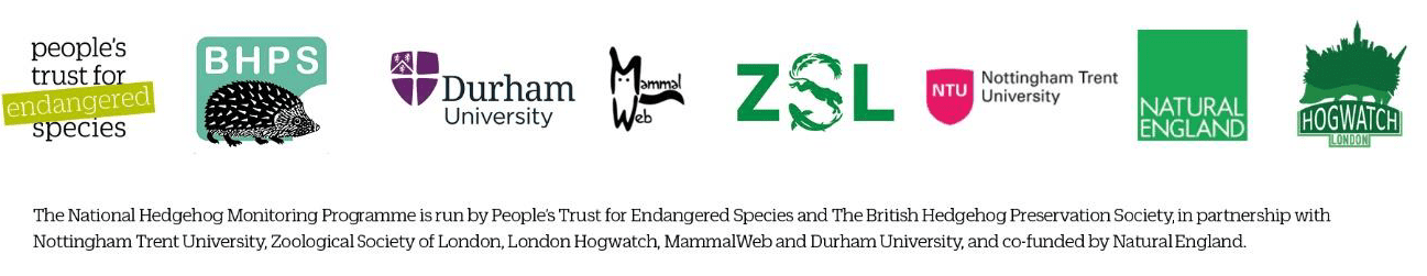 Photo of the logos of the partners working on the National Hedgehog Monitoring Project